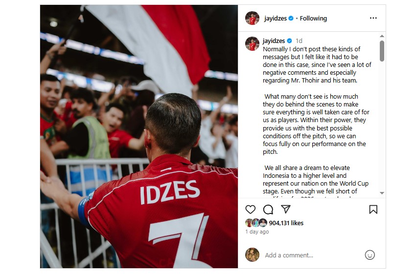 Postingan Jay Idzes Viral Usai Desakan Erick Thohir Out