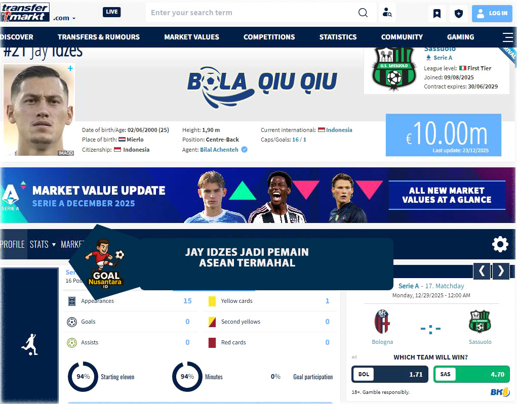 Jay Idzes Ciptakan Sejarah Pemain Asean Termahal